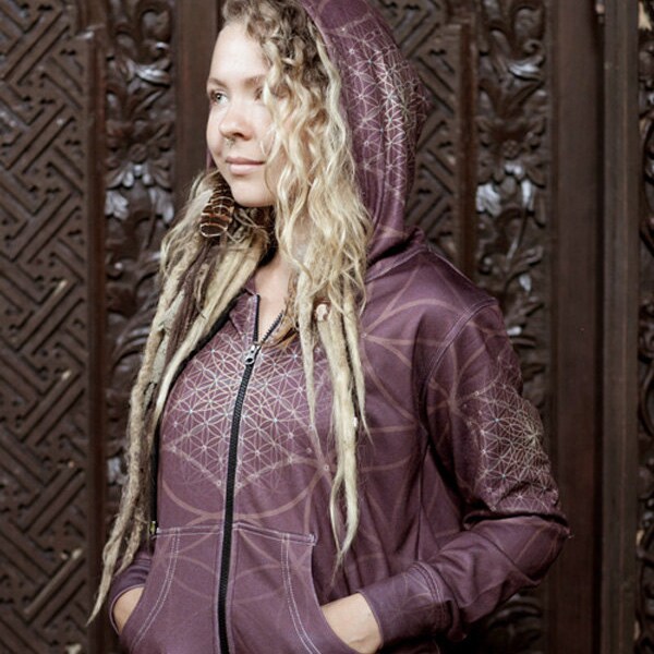 BLOOMING Flower of life Women's Hoodie sweatshirt / festival hoodie / flower of life hoodie / sacred geometry hoodie / gift for her /Maroon