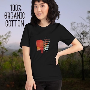 Women&#39;s Organic Cotton Black Cockatoo feather Pair Tshirt,  festival shirt, street wear, Tribal tshirt, feather tshirt, feather print
