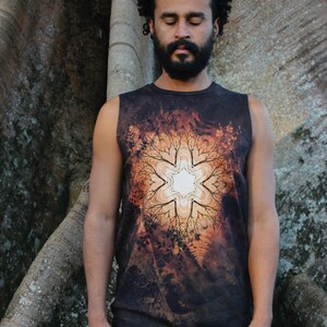 AUTUMN STAR  Men&#39;s Tank // Mandala Shirt / Sacred Geometry Tank / Merkaba Tank / Star shirt / psychedelic tee / nature print / Cotton Tank