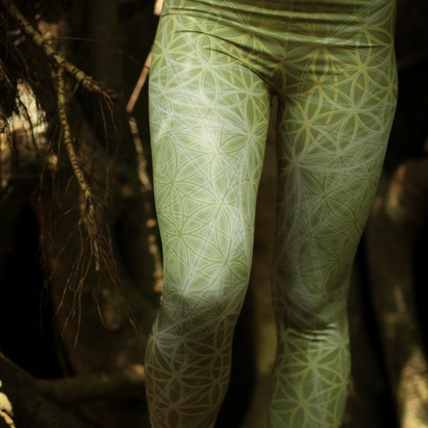 Blühende Salbei Blume des Lebens Leggings // Capri // 3/4 Leggings / Hellgrün heilige Geometrie Capri Leggings
