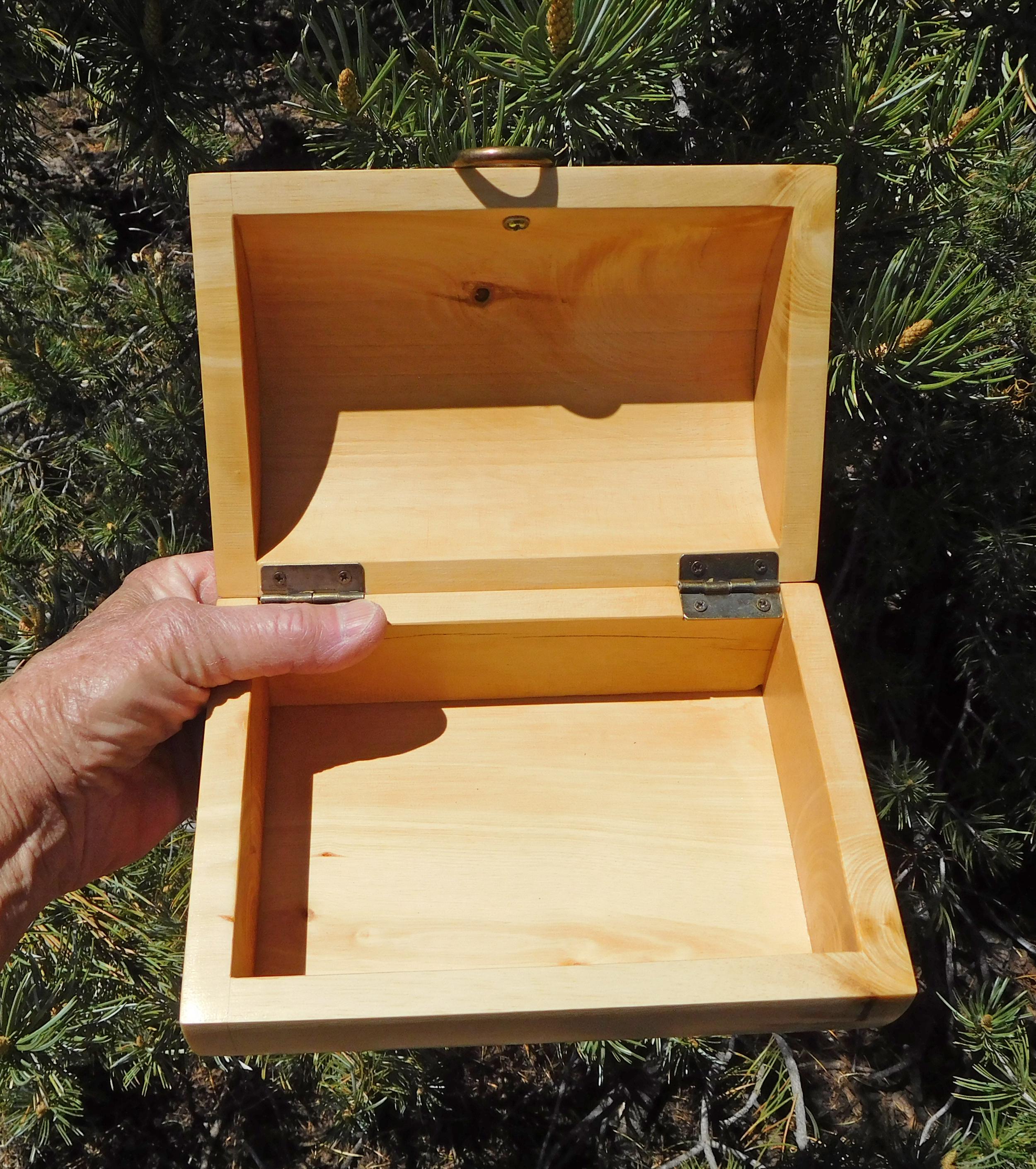 Pinon Log Box With Hinged Lid and Polyurethane Finish, Small Chest Made ...