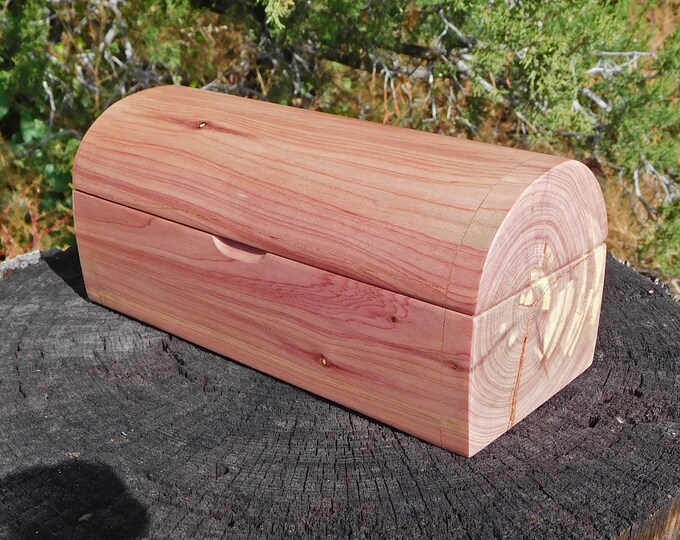 Red Cedar Log Box With Hinged Lid and Polyurethane Finish, Small Chest