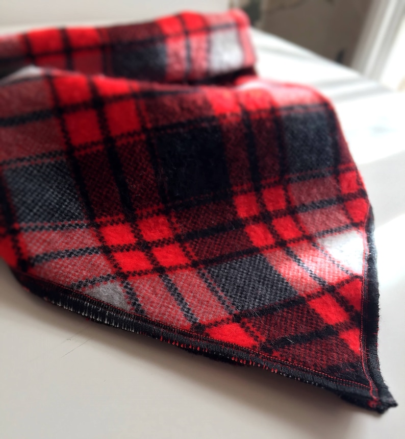 Tie On Bandana Scarf Dog Bandana Red Black Grey Flannel Scarf Plaid Fall Georgia Cat Bandana