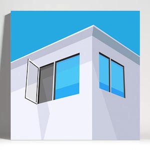 Open Window Canvas Print, minimal, abstract, contemporary, modern, architecture, beach, ocean, california, summer, digital illustration