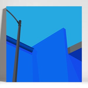 Minimal Blue Building Canvas Print, minimal, abstract, contemporary, modern, architecture, buildings, digital illustration