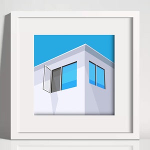Open Window Framed Print, minimal, abstract, contemporary, modern, architecture, beach, ocean, california, summer, digital illustration