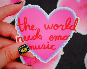 Pink Heart Emo Music Sticker | Vinyl Decal for Laptops, Water Bottles