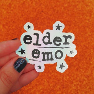 Elder Emo Grunge Typografie Holo-Vinyl-Aufkleber 6,5 cm