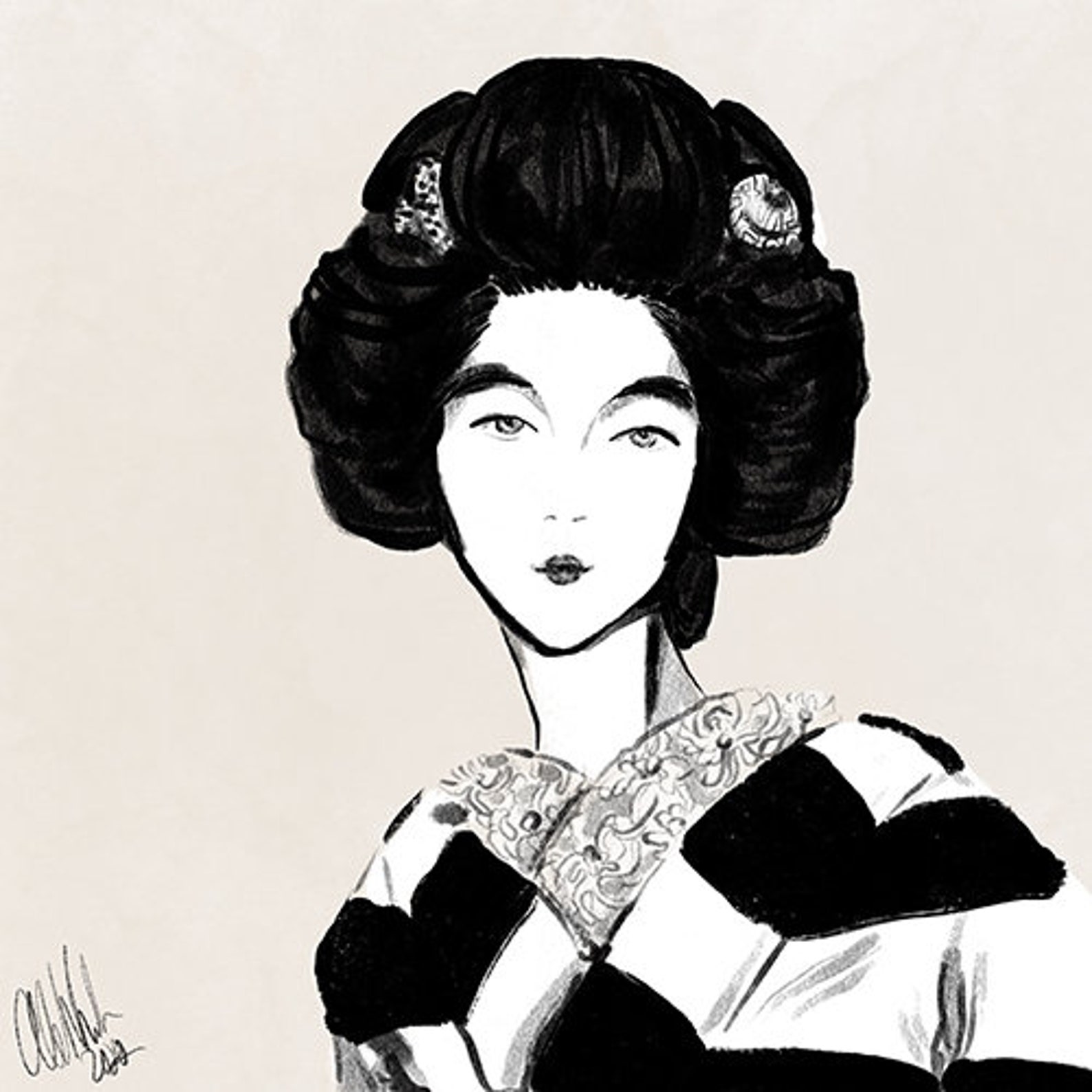 Geisha Black & White Fashion Illustration Print Contemporary | Etsy