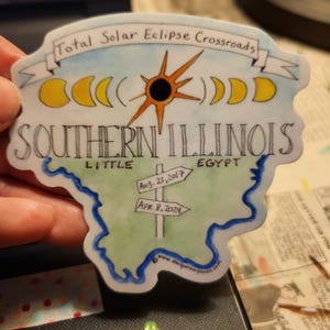 Zuid-Illinois Eclipse Sticker - aquarel schilderij - gestanste kunst sticker - Little Egypt - totale zonsverduistering kruispunt kunst cadeau
