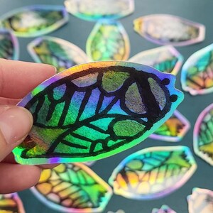 Holographic Cicada Sticker Created from Original Painting -Die-cut Art Sticker for Laptop -Decal Nature Embellishment Art Gift under 50