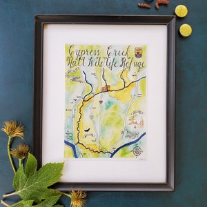 Aquarel kaart van Cypress Creek Wildlife Refuge Illinois - digitale download afdrukbare kunst decor openbare land kalligrafie kaart cadeau