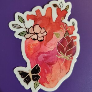 Pegatina del chakra del corazón creada a partir de una pintura original - Pegatina de arte troquelada para computadora portátil - Adorno de calcomanía de arte original Regalo de arte cardíaco