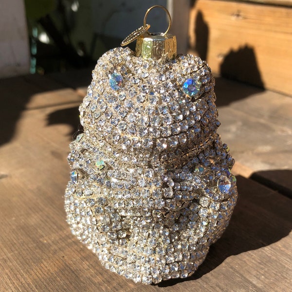 Grenouille en strass, ornement, unique en son genre, vintage/nouveaux strass, strass bijoux de couleur argent, maison ou Noël, décor de vacances