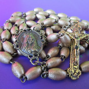 Golden rosary re-purposed oval wooded beads