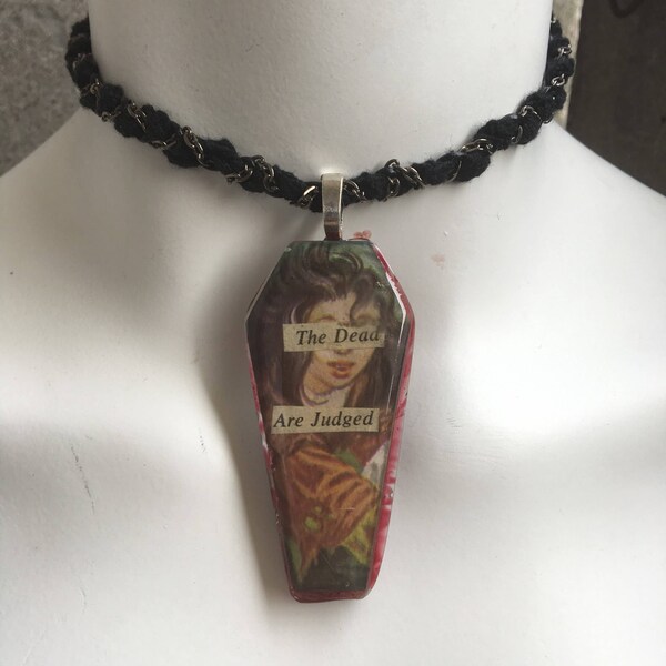 COFFIN PENDANT choker nursery rhyme illustration and bible page words