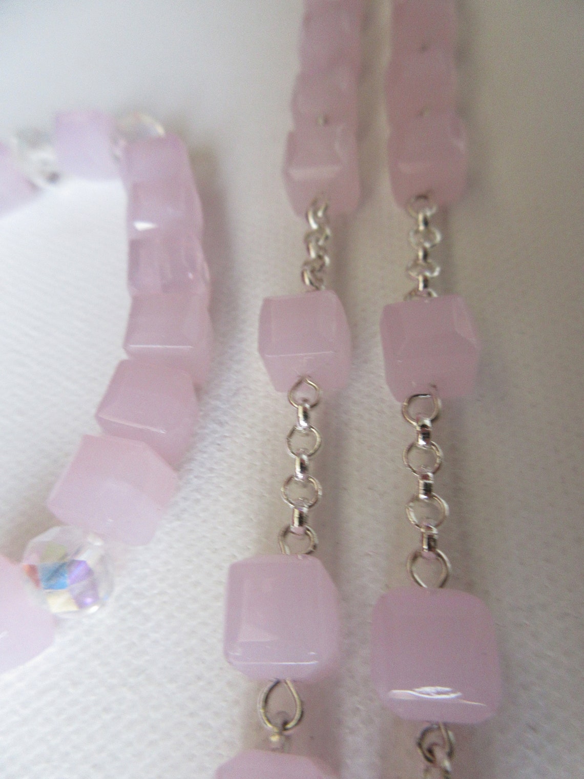 Rosary Soft Pink Cubed Glass Prayer Beads W/ Matching Bracelet Etsy