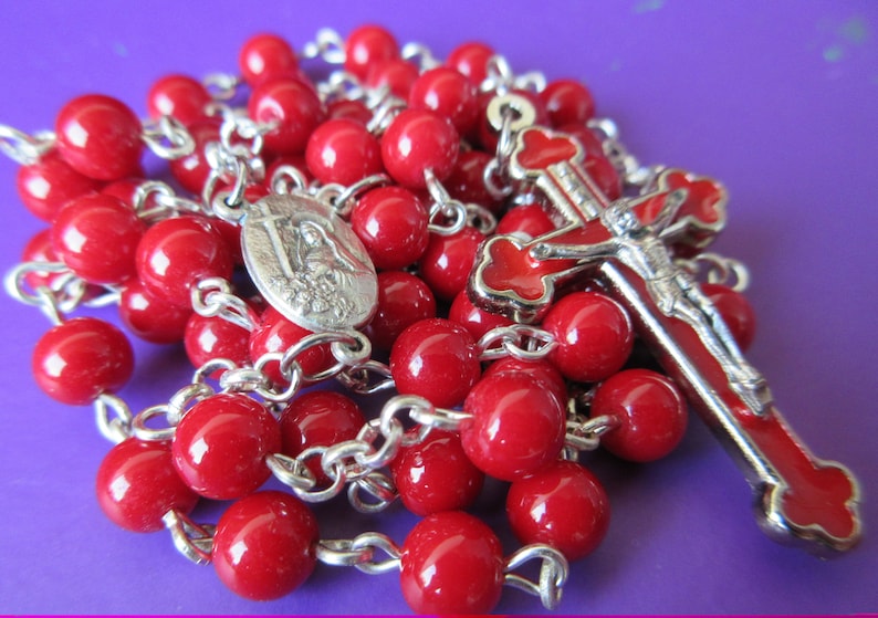 Rosary Blood Red Glass Prayer Beads Etsy Hong Kong