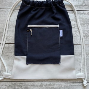 Blau & Weiße Kordelzug Rucksack - Nautische Sporttasche | Wiederverwendbare Tasche | Unisex Leinen Style Strandtasche | Küsten Geschenk