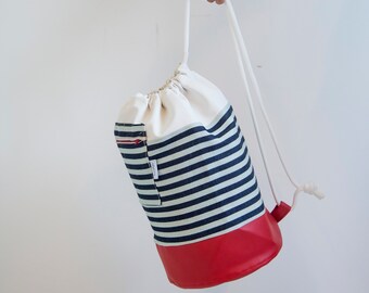 Striped Nautical Duffle Bag – Large Coastal Travel Tote with Red Base | Sailing Beach Bag for Summer & Vacations