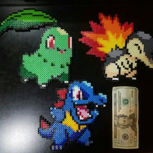 Chikorita, Cyndaquil, & Totodile Perler Decorations