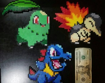 Chikorita, Cyndaquil, & Totodile Perler Decorations