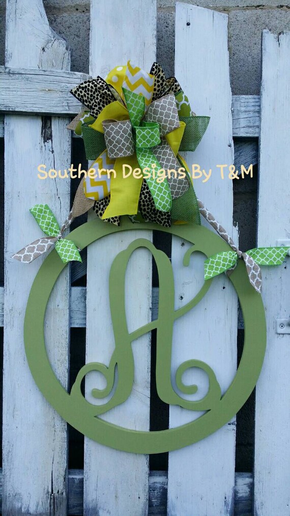Items similar to Beautiful 20" circle frame initial door hanger