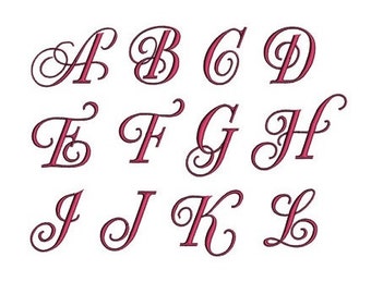 Fancy Curly Monogram Script Font 1,2,3 inches (Upper Case) in 11 Formats- Machine Embroidery Filled