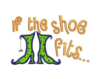 If the Shoe Fits Witch Halloween Applique Machine Embroidery Digitized Design Pattern  - Instant Download