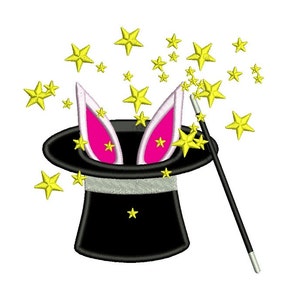 Conejo en el sombrero de circo apliques máquina de bordado digitalizado diseño patrón - Descargar Instant - aros 4 x 4, 5 x 7 y 6 x 10-