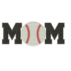 May include: Black and white letters spelling "MOM" with a baseball in the center.