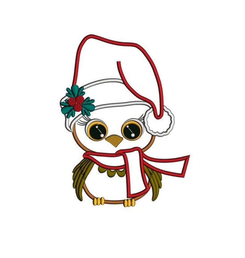 Baby bird wearing cute santa hat christmas applique machine  etsy Baby bird wearing cute santa hat christmas applique machine  etsy