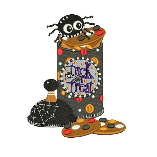 Trick or Treat Little spider on a cookie jar Halloween Filled Machine Embroidery Digitized Design Pattern  - Instant Download