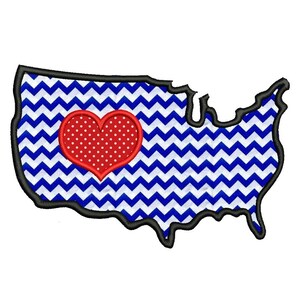 American Flag with Heart USA Patriotic heart Applique Machine Embroidery Digitized Design Pattern Instant Download 4x4 , 5x7, 6x10 image 1