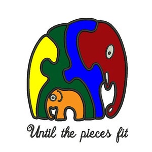 Until the pieces fit Mommy and baby elephant Autism Awareness Applique Machine Embroidery Digitized Design Pattern  - 4x4 , 5x7, 6x10 -hoops