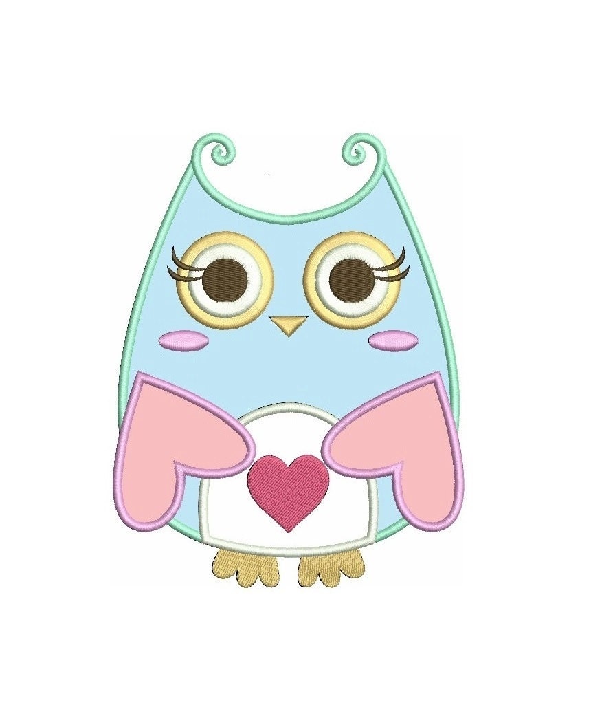 Owl Machine Embroidery Applique Digitized Pattern - Instant Download Cute - comes in three sizes to