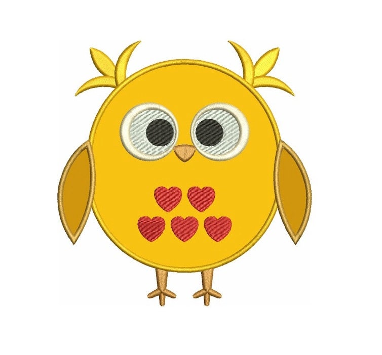 Owl Bird Applique with hearts Machine Embroidery Digitized Design Pattern - Instant Download - comes