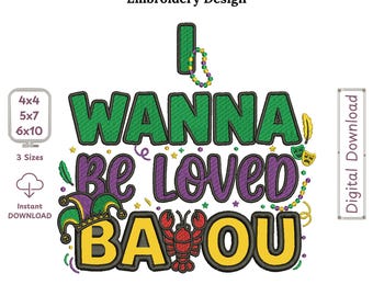 Funny Lobster Mardi Gras Appliqué Embroidery Design “BAOU Love” Machine Embroidery File. Instant Download New Orleans Pattern.