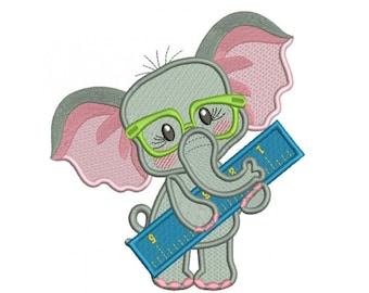 Cute Elephant With a Ruler Back To School Filled Machine Embroidery Design Digitized Pattern