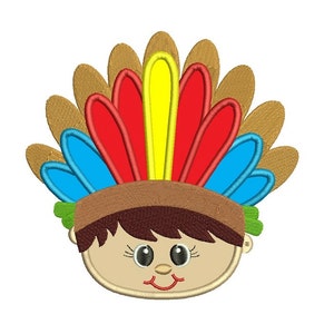 Little Boy Indian Head Applique digitalizzati Design Pattern - Download immediato - 4 x 4, 5 x 7 e 6 x 10 - hoops