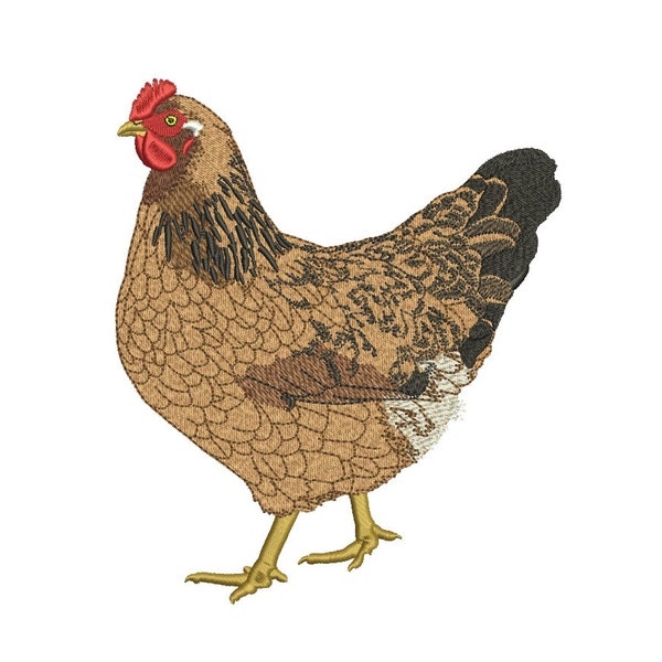 Poulet rouge et jaune ou poule rempli à la Machine broderie numérisée modèle - 4 x 4, 5 x 7, 6 x 10 - cerceaux