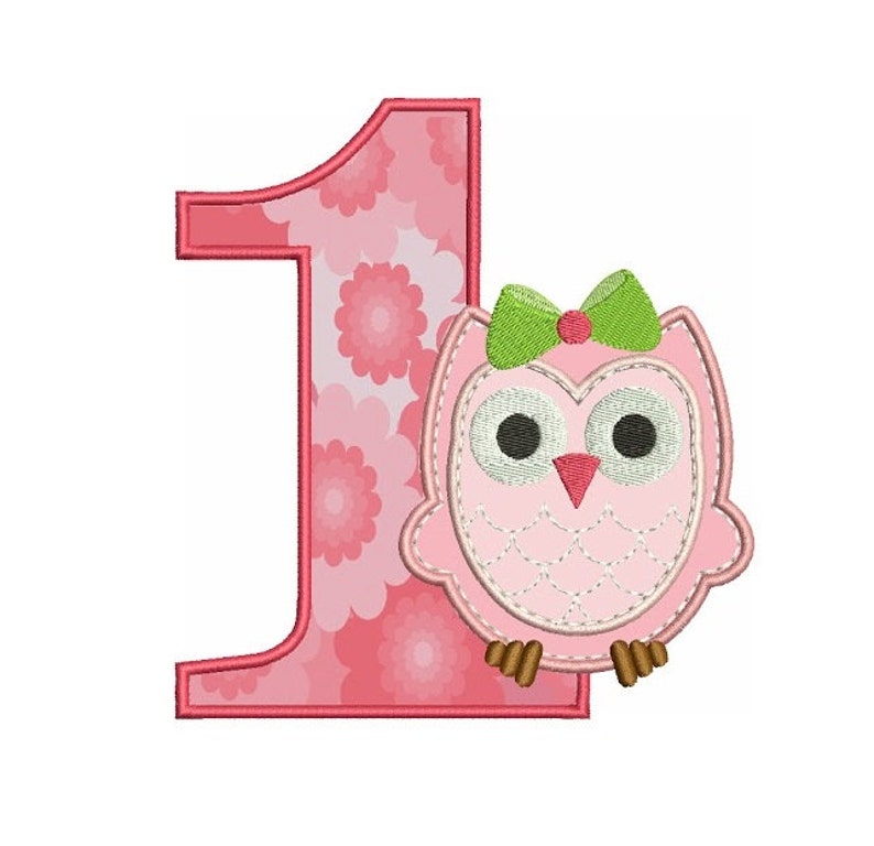 Birthday baby owl number 1 one applique machine embroidery  etsy Birthday baby owl number 1 one applique machine embroidery  etsy