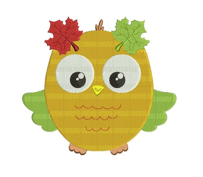 Fall Owl With Leaves Filled Machine Embroidery Digitized Design Pattern ...