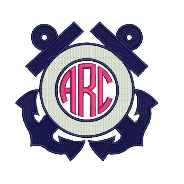 Two Anchors Monogram Filled Machine Embroidery Digitized Design Pattern - Instant Download- 4x4 , 5x7, 6x10