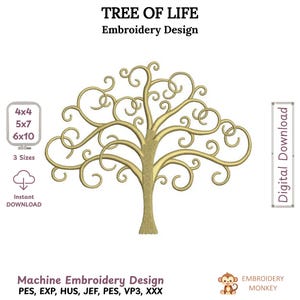 Tree Of Life Machine Embroidery Digitized Design Pattern - Instant Download - 4x4 , 5x7, and 6x10 -hoops