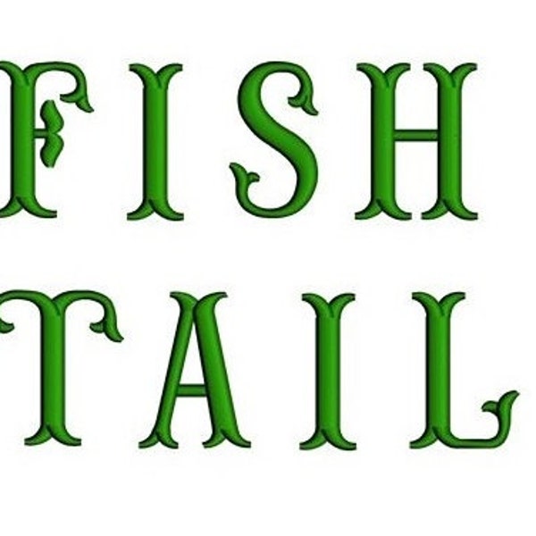 Fish Tail Monogram Embroidery Font Upper Case Satin Stitch Digitized -Instant Download-1,2,3 inch