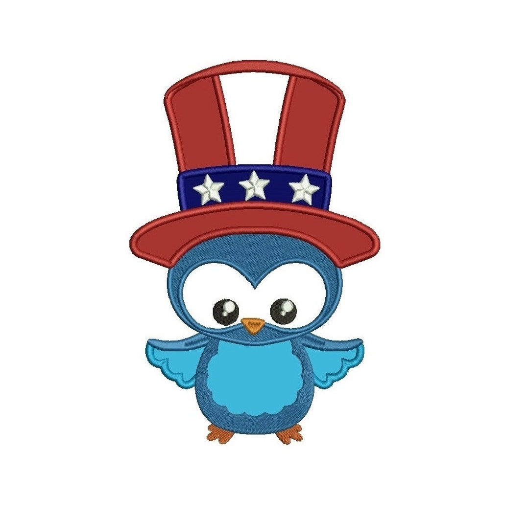 Owl Wearing Uncle Sam Hat USA 4th of July Independence Day Applique ...