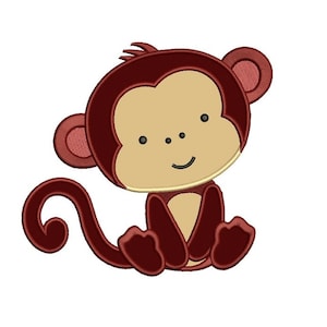 Monkey Applique Digitized Machine Embroidery Design Construction Pattern - sizes to fit 4x4 , 5x7, and 6x10 hoops