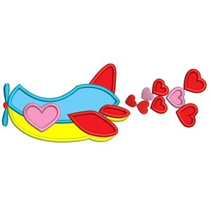 Airplane With Hearts Applique Machine Embroidery Digitized Design Pattern- Instant Download -  4x4 , 5x7, and 6x10 hoops