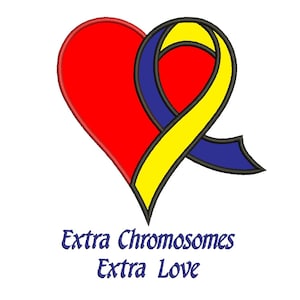 Extra Love Heart Down Syndrome Awareness Applique Machine Embroidery Digitized Design Pattern - Instant Download- 4x4 , 5x7, 6x10
